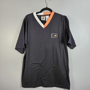 Vtg Flyers NHL V-Neck Jersey‎ Tee Iron Knights Black Orange XL Embroidered Logo